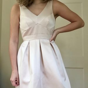 Champagne fit and flare silk mini dress